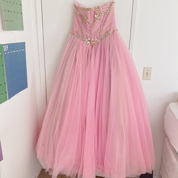 PINK BLUSH SOFT CRYSTAL LACE SHERRI HILL PRINCESS WEDDING PROM BALLGOWN SIZE 12 - Picture 11 of 16